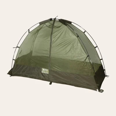 MFH 31868 – Mosquiteiro das Forças Armadas Britânicas em forma de tenda com zíper T, adequado para solo ou cama de campo, inclui bolsa de transporte.