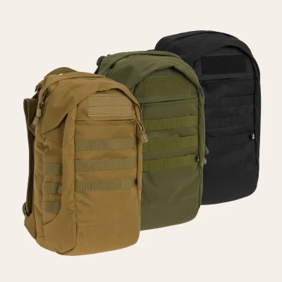 The 17-litre MFH Assault 17 tactical backpack in three colours: coyote-tan, troop green and black