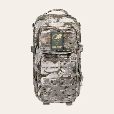 MIL-TEC US Assault Pack SM Laser Cut em WASP I Z1B 14002665 – mochila tática de 20 litros com MOLLE Laser-Cut, costas acolchoadas e compartimento para sistema de hidratação.