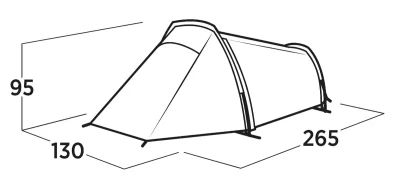 Easy Camp Tent Sarek 1 5 Ilustração das dimensões externas da tenda Easy Camp Sarek 1 120467: comprimento 265 cm, largura 130 cm, altura 95 cm.