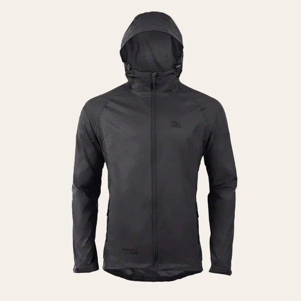 O Impermeavel Highlander Outdoor Stow & Go para homens em preto O Impermeavel Highlander Outdoor Stow & Go para homens em preto