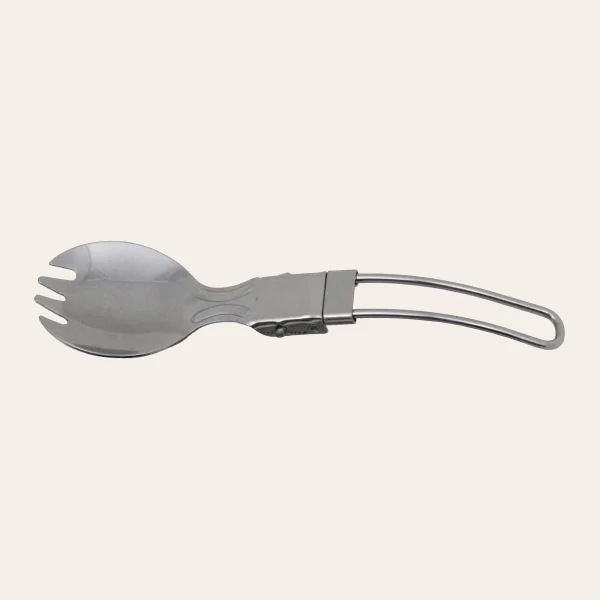 O colher dobrável da MFH combina uma colher e um garfo O colher dobrável da MFH combina uma colher e um garfo