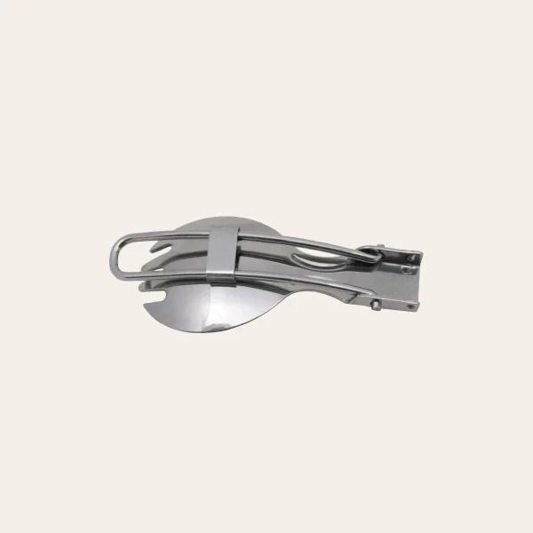 O colher dobrável da MFH combina uma colher e um garfo O colher dobrável da MFH combina uma colher e um garfo