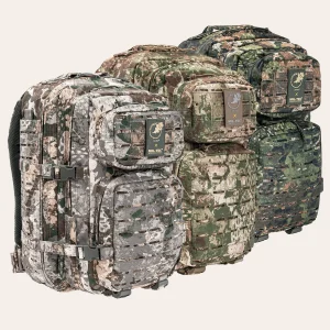 Todas as três versões da mochila A MIL-TEC US Assault Pack LG Laser Cut dos padrões de camuflagem WASP I Z1B, Z2, e Z3A da Phantomleaf