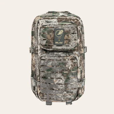 Vista frontal da MIL-TEC US Assault Pack SM Laser Cut em WASP I Z1B – mochila tática de 36 litros com MOLLE Laser-Cut, costas acolchoadas e compartimento para sistema de hidratação