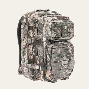 MIL-TEC US Assault Pack LG Laser Cut 2 Vista lateral da MIL-TEC US Assault Pack SM Laser Cut em WASP I Z1B – mochila tática de 36 litros com MOLLE Laser-Cut, costas acolchoadas e compartimento para sistema de hidratação