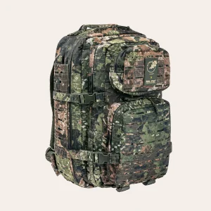 MIL-TEC US Assault Pack LG Laser Cut 4 Vista lateral da MIL-TEC US Assault Pack SM Laser Cut em WASP I Z3A – mochila tática de 36 litros com MOLLE Laser-Cut, costas acolchoadas e compartimento para sistema de hidratação