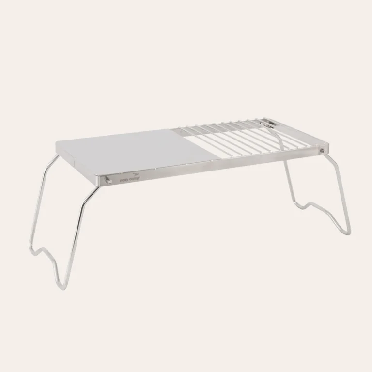 The easy camp brand's folding Campfire Grill is simply placed on its legs over the coals