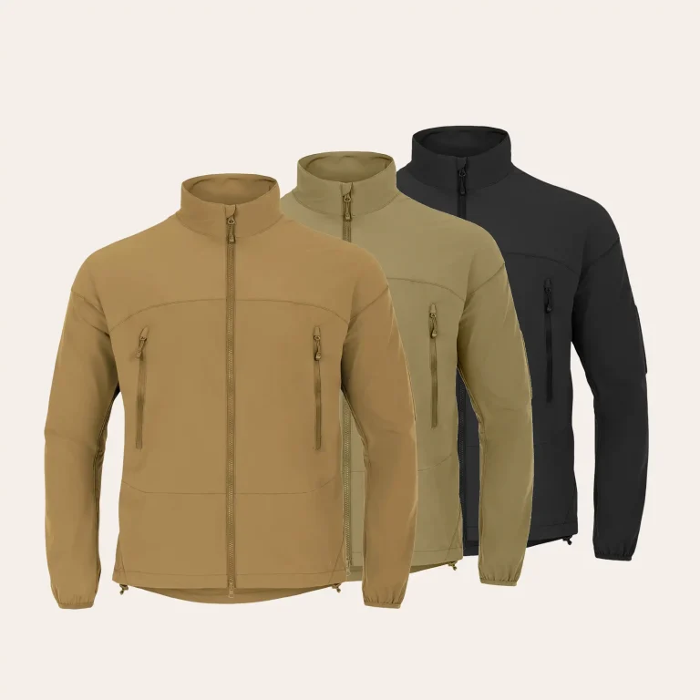 A casaco softshell Hirta Jacket da Highlander Forces em coyota tan e ranger green e preto