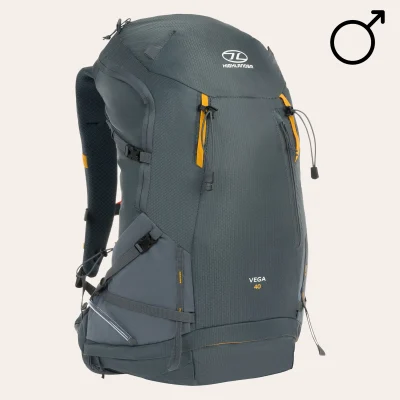 Mochila Highlander Outdoors Vega 40l para homem, artigo RUC290-GR, mochila de trekking leve com sistema de transporte ergonómico