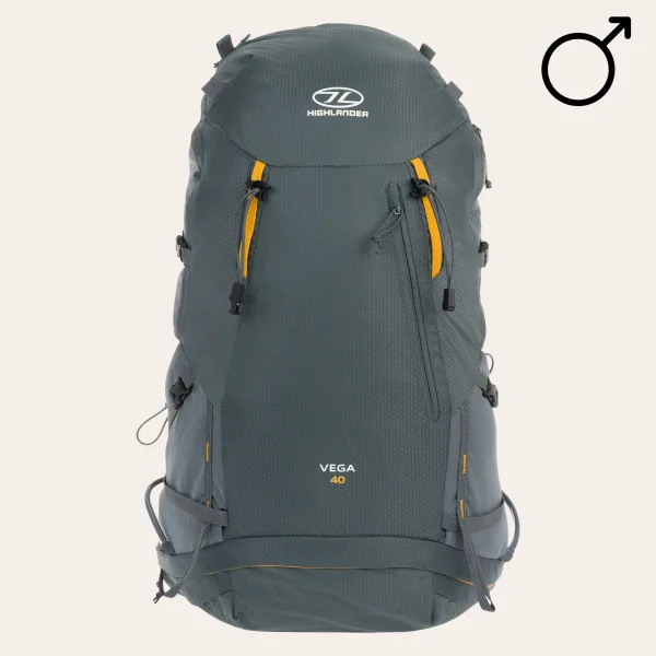 Highlander-Outdoor-Vega-homen-40l-RUC290-GR-02 Mochila Highlander Outdoors Vega 40l para homem, artigo RUC290-GR, mochila de trekking leve com sistema de transporte ergonómico