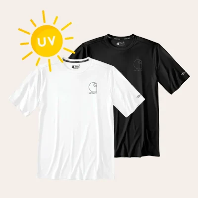 Carhartt Sun Defender lightweight T-shirt in white and black for outdoor activities with UV protection
