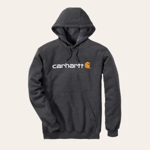 Carhartt Loose Fit Midweight Signature Logo hooded sweatshirt in Carbon Heather