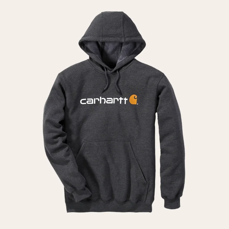 Camisola Carhartt Loose Fit Midweight Signature Logo com capuz em Carbon Heather