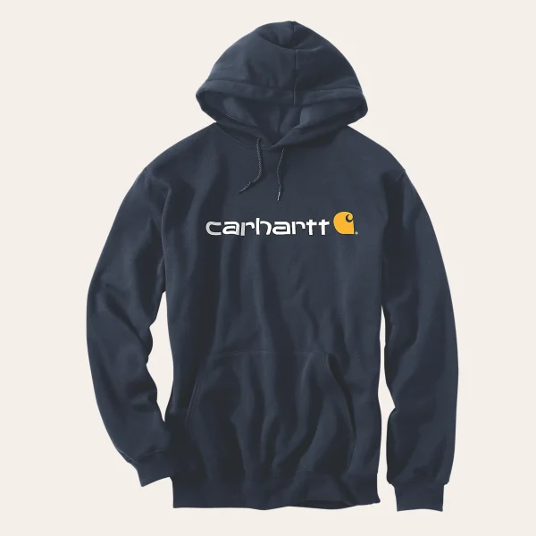 Encomende online a camisola Carhartt Loose Fit Midweight Logo Camisola Carhartt Loose Fit Midweight Signature Logo com capuz em New Navy