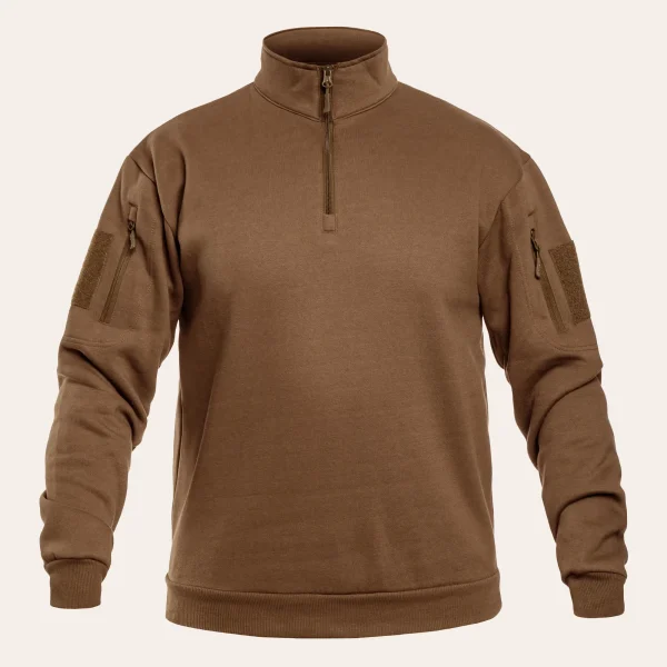 Camisola tática MIL-TEC com gola alta e bolsos nos braços para atividades ao ar livre e lazer