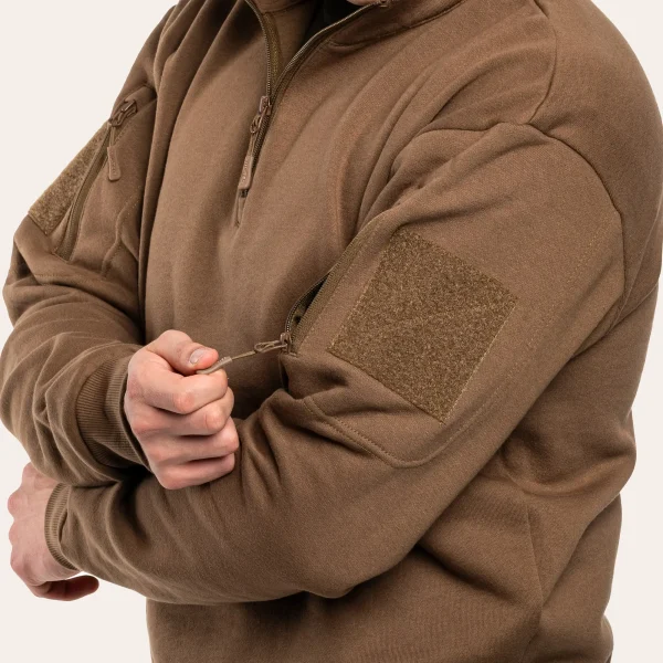 Camisola tática MIL-TEC com gola alta e bolsos nos braços para atividades ao ar livre e lazer