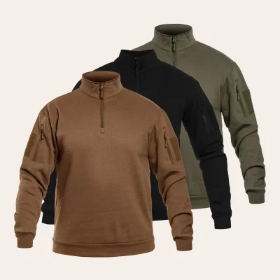 Camisola tática MIL-TEC com gola alta e bolsos nos braços para atividades ao ar livre e lazer