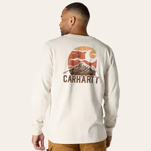 Carhartt long-sleeved T-shirt with Mountain graphic in malt colour, in heavy cotton jersey.