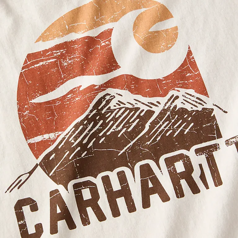 T-shirt de manga comprida Carhartt com gráfico Mountain na cor malte, em jersey de algodão pesado.