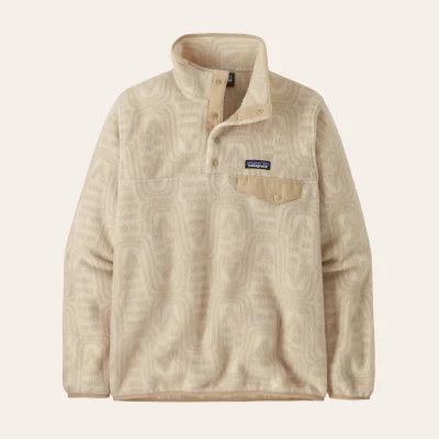 Camisola Patagonia Lightweight Synchilla Snap-T Fleece em poliéster reciclado – camisola leve e quente para atividades outdoor e uso diário.