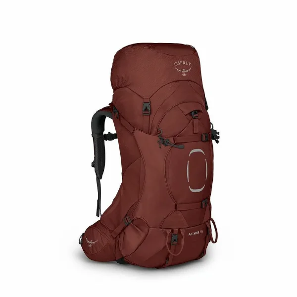 Mochila de trekking Osprey Aether com painel traseiro AirScape e cinto e alças Custom Fit-on-the-Fly.