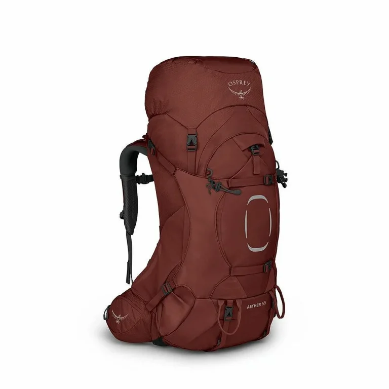 Mochila de trekking Osprey Aether com painel traseiro AirScape e cinto e alças Custom Fit-on-the-Fly.