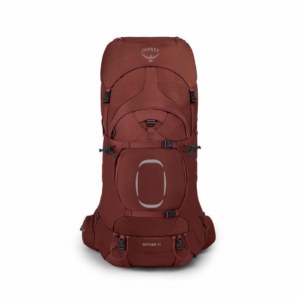 Mochila de trekking Osprey Aether com painel traseiro AirScape e cinto e alças Custom Fit-on-the-Fly.