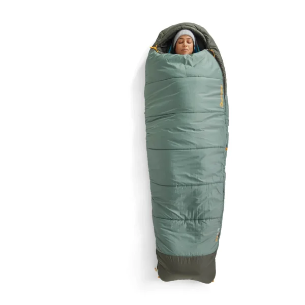 Sea to Summit Boab -1 synthetic sleeping bag with tapered-rectangular shape, Revive Loft insulation and recycled materials.