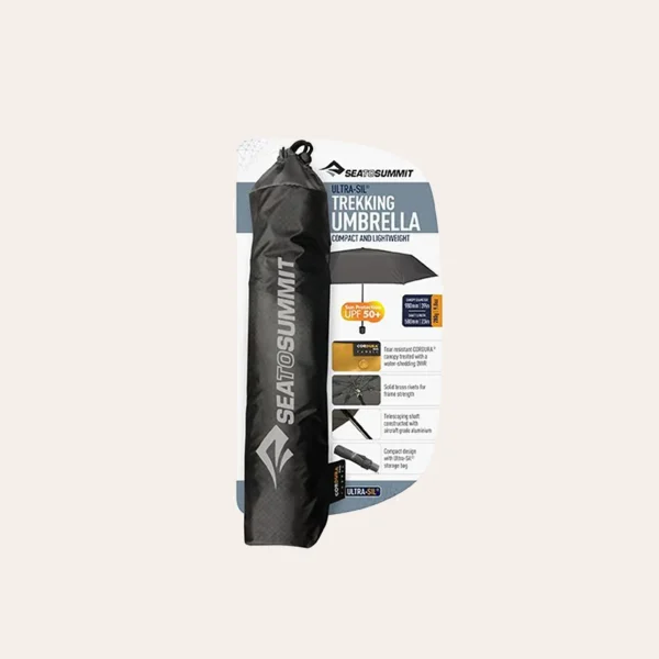 Guarda-chuva e sombrinha leve Sea to Summit Ultra-Sil Trekking Umbrella em nylon 30D CORDURA, com UPF50+ e tamanho compacto.