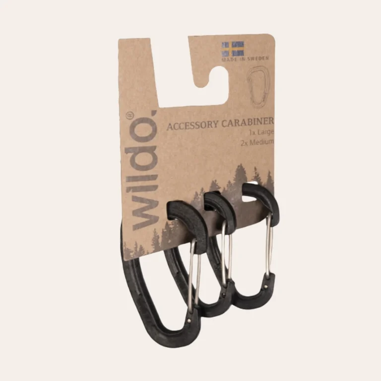 Conjunto de 3 mosquetões Wildo leves para acessórios, feitos de POM reforçado com fibra de vidro, para equipamento de atividades ao ar livre.