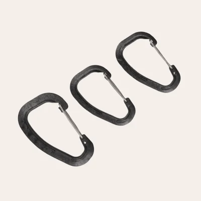 Set of 3 lightweight Wildo carabiners for accessories, made of fibreglass-reinforced POM, for outdoor equipment.
