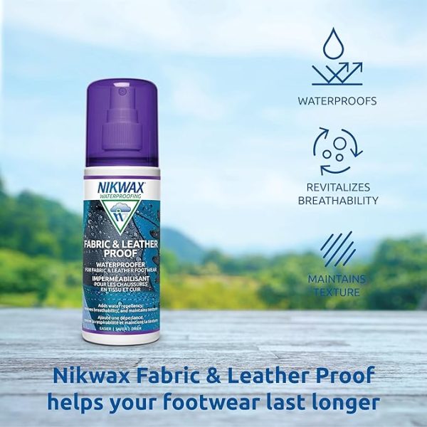 Impermeabilização Nikwax Fabric & Leather Proof para calçado outdoor em tecido e couro, mantendo a respirabilidade