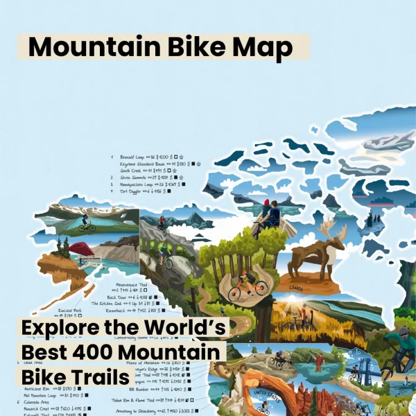 Awesome Maps poster with adventure and travel themed map for outdoor activities such as hiking, surfing, mountain biking and fishing