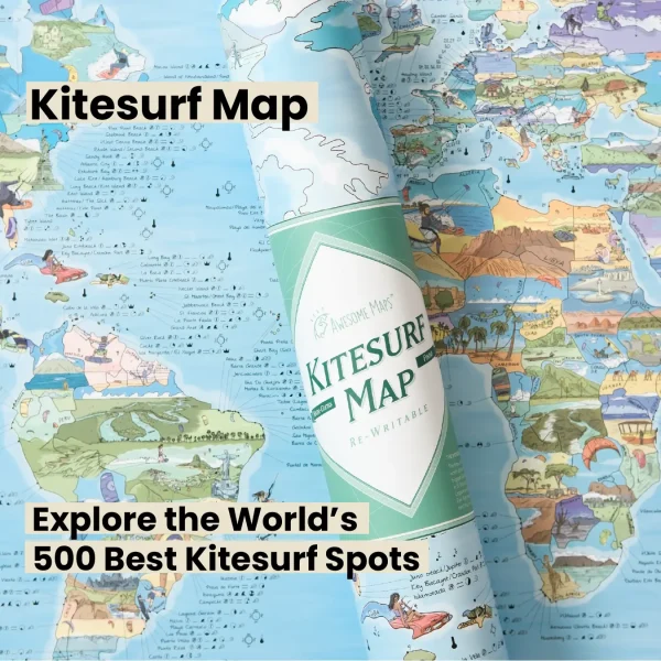 Awesome Maps poster with adventure and travel themed map for outdoor activities such as hiking, surfing, mountain biking and fishing