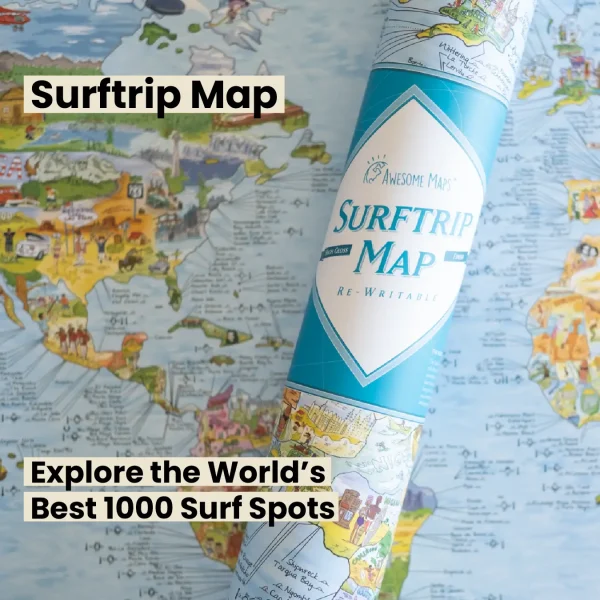 Awesome Maps poster with adventure and travel themed map for outdoor activities such as hiking, surfing, mountain biking and fishing