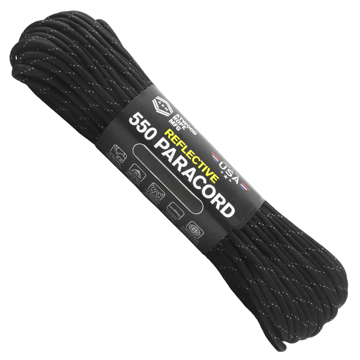 Atwood Rope Reflective 550 Paracord corda outdoor refletora resistente Atwood Rope Reflective 550 Paracord corda resistente refletora para campismo trekking e kits de sobrevivência