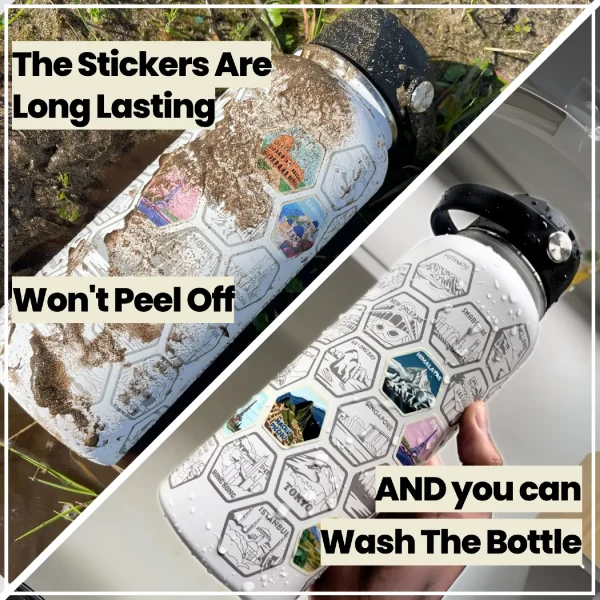 Garrafa térmica isolada Awesome Maps Adventure Bottle com autocolantes de viagem para marcar destinos e aventuras