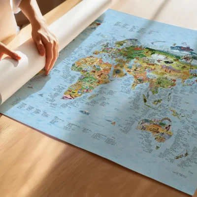 Awesome Maps poster with adventure and travel themed map for outdoor activities such as hiking, surfing, mountain biking and fishing