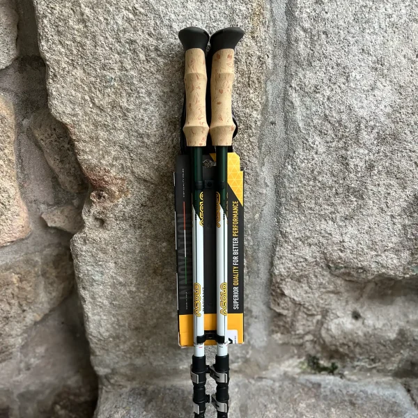 Bastões de trekking ASOLO Radiant QL Cork DLX em alumínio com punho de cortiça e sistema Quick Lock para caminhada e trekking