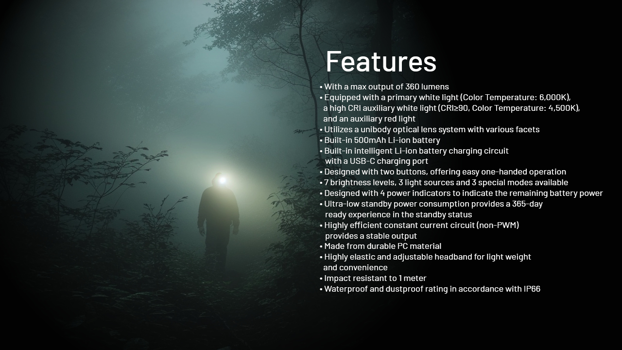 Nitecore NU20 Classic 360 lumen USB-C red white light High CRI trekking camping hiking ultra-light front torch