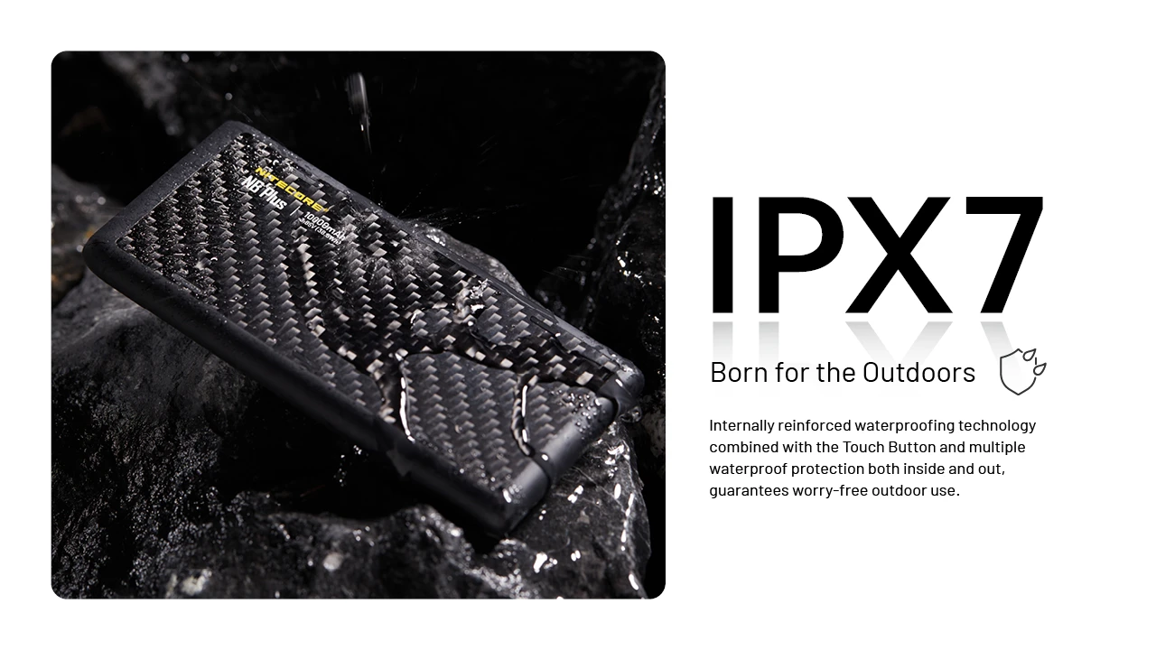 Powerbank Nitecore NB Plus 10000mAh lightweight waterproof IPX7 portable charger USB-C USB-A camping equipment outdoor power