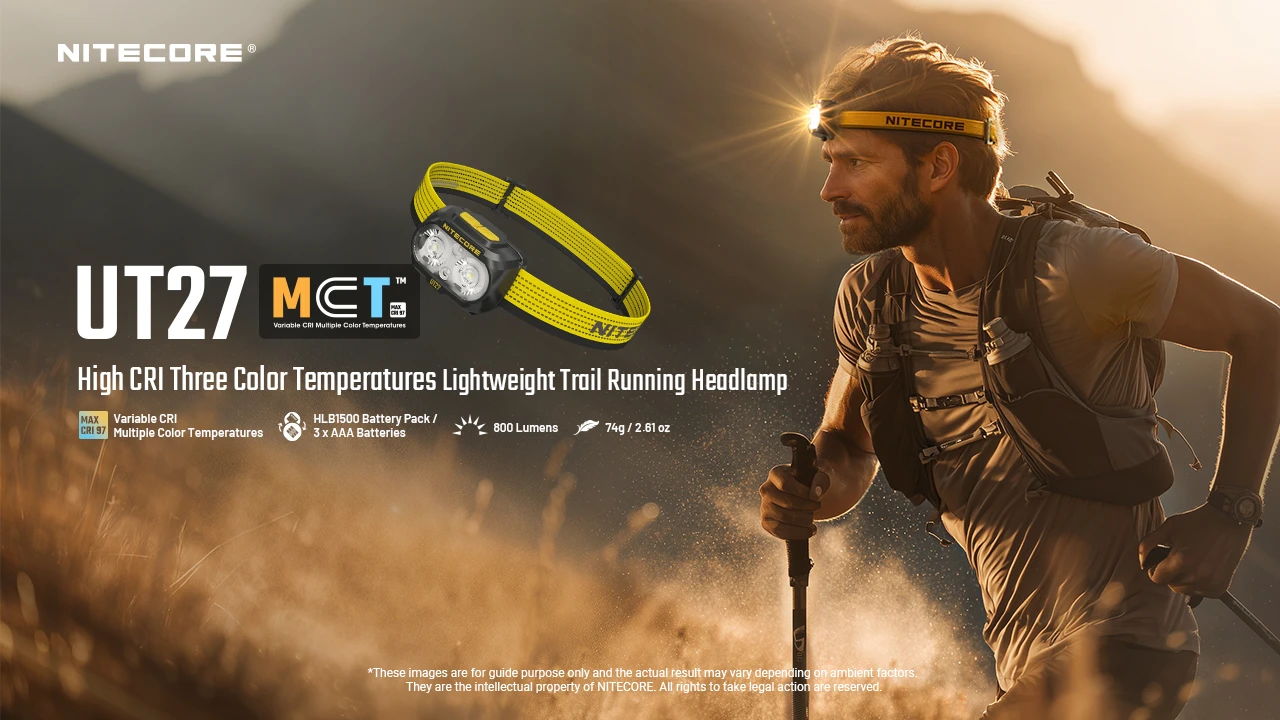 Lanterna frontal Nitecore UT27 800 lúmenes luz LED trail running trekking outdoor iluminação cabeça leve recarregável USB-C CRI alto