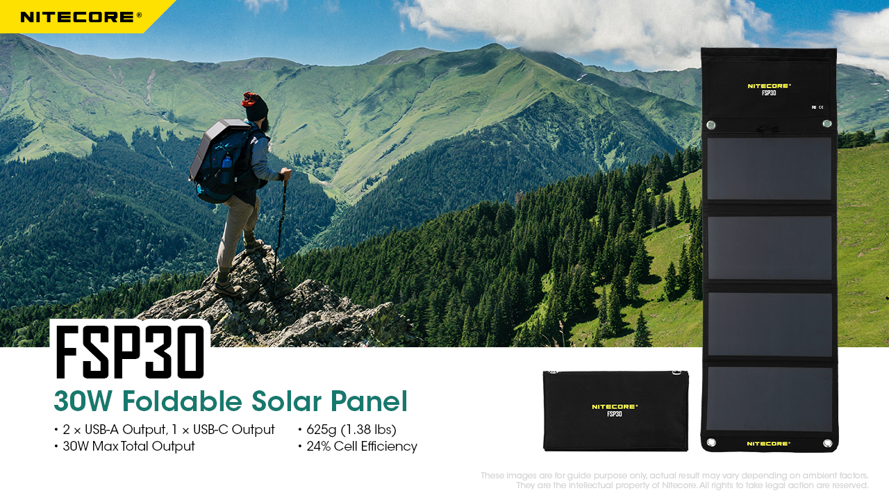 Nitecore FSP30 1 Painel solar dobrável Nitecore FSP30 de 30W para outdoor, trekking e campismo