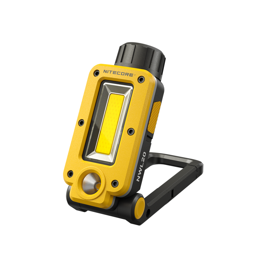 Nitecore NWL20 – Lanterna de Trabalho e Campismo Recarregável 600 Lúmenes Nitecore NWL20 lanterna multifunções recarregável com luz COB, foco LED, luz vermelha, base magnética e bateria de 5000mAh para campismo e atividades outdoor