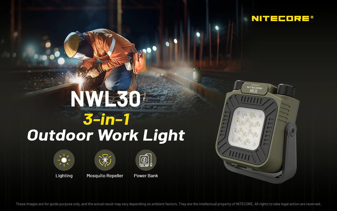 Nitecore NWL30 1 Lanterna multifunções Nitecore NWL30 para campismo e outdoor com 3000 lúmenes, powerbank integrada e repelente de mosquitos