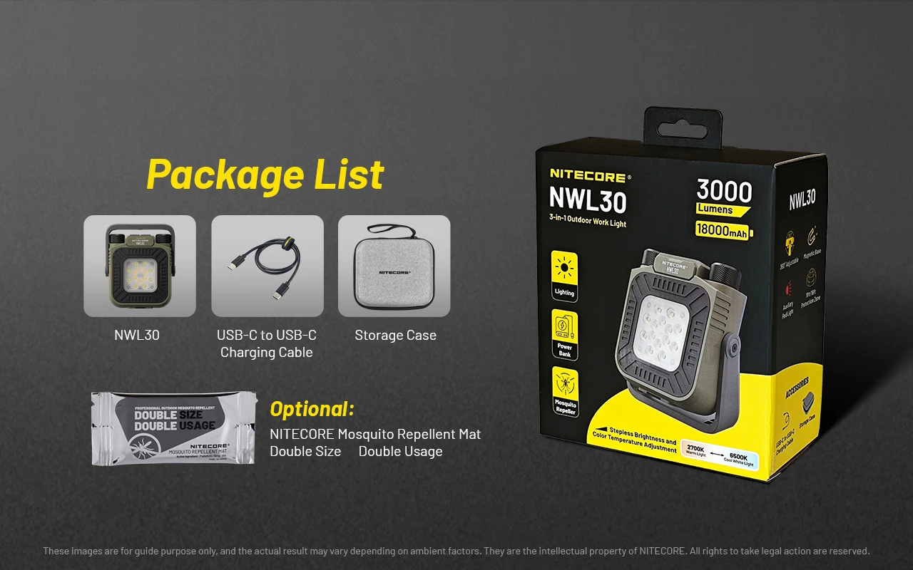Nitecore NWL30 18 Lanterna multifunções Nitecore NWL30 para campismo e outdoor com 3000 lúmenes, powerbank integrada e repelente de mosquitos