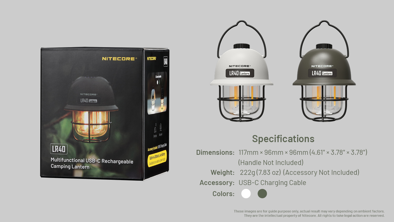 Nitecore LR40 10 Lanterna Nitecore LR40 suspensa numa tenda de campismo com iluminação LED ambiente