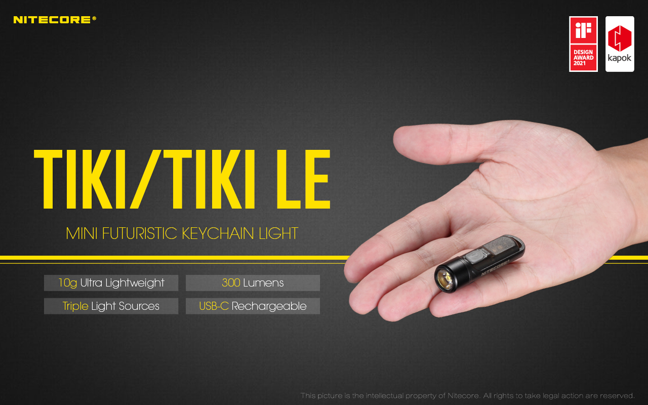 Nitecore TIKI 1 Lanterna de porta-chaves Nitecore TIKI e TIKI LE com até 300 lúmenes, carregamento USB-C e LEDs auxiliares para campismo, caminhadas e atividades outdoor