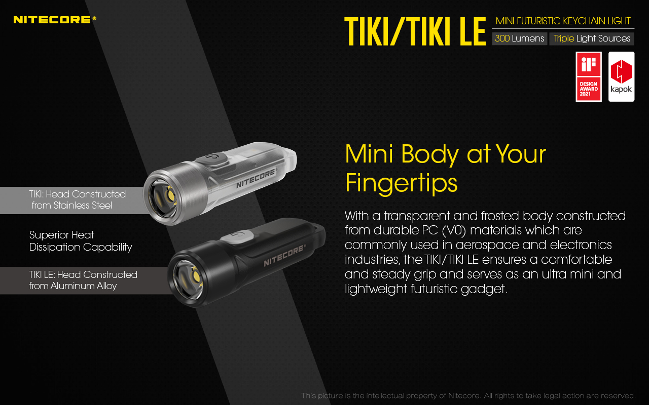 Nitecore TIKI 3 Lanterna de porta-chaves Nitecore TIKI e TIKI LE com até 300 lúmenes, carregamento USB-C e LEDs auxiliares para campismo, caminhadas e atividades outdoor